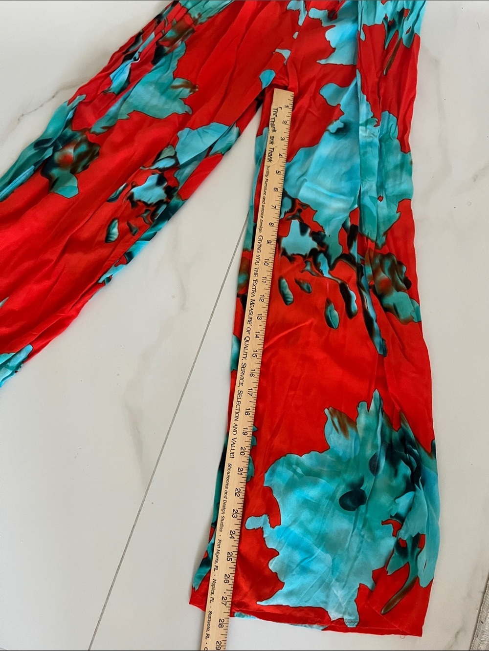 On The Road Red Wide-Leg Tie Front Pants with Teal Floral - Picture 3 of 9